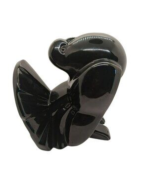 Rare VTG 1980s Fitz & Floyd Black Ceramic Dove Art Deco Sculptural Bird Figurine